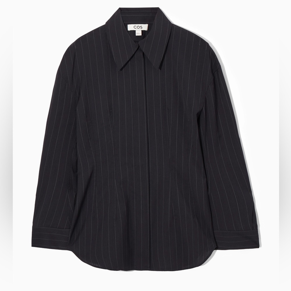 COS Waisted Pinstripe Wool Button Down Shirt - Picture 2 of 10